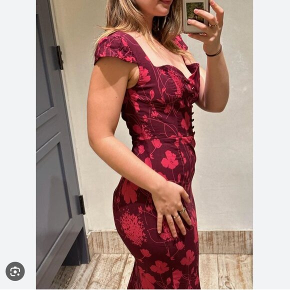 Anthropologie Cecily Dress Fit & Flare Sweetheart Neck Floral Midi Dress Large - Picture 2 of 7